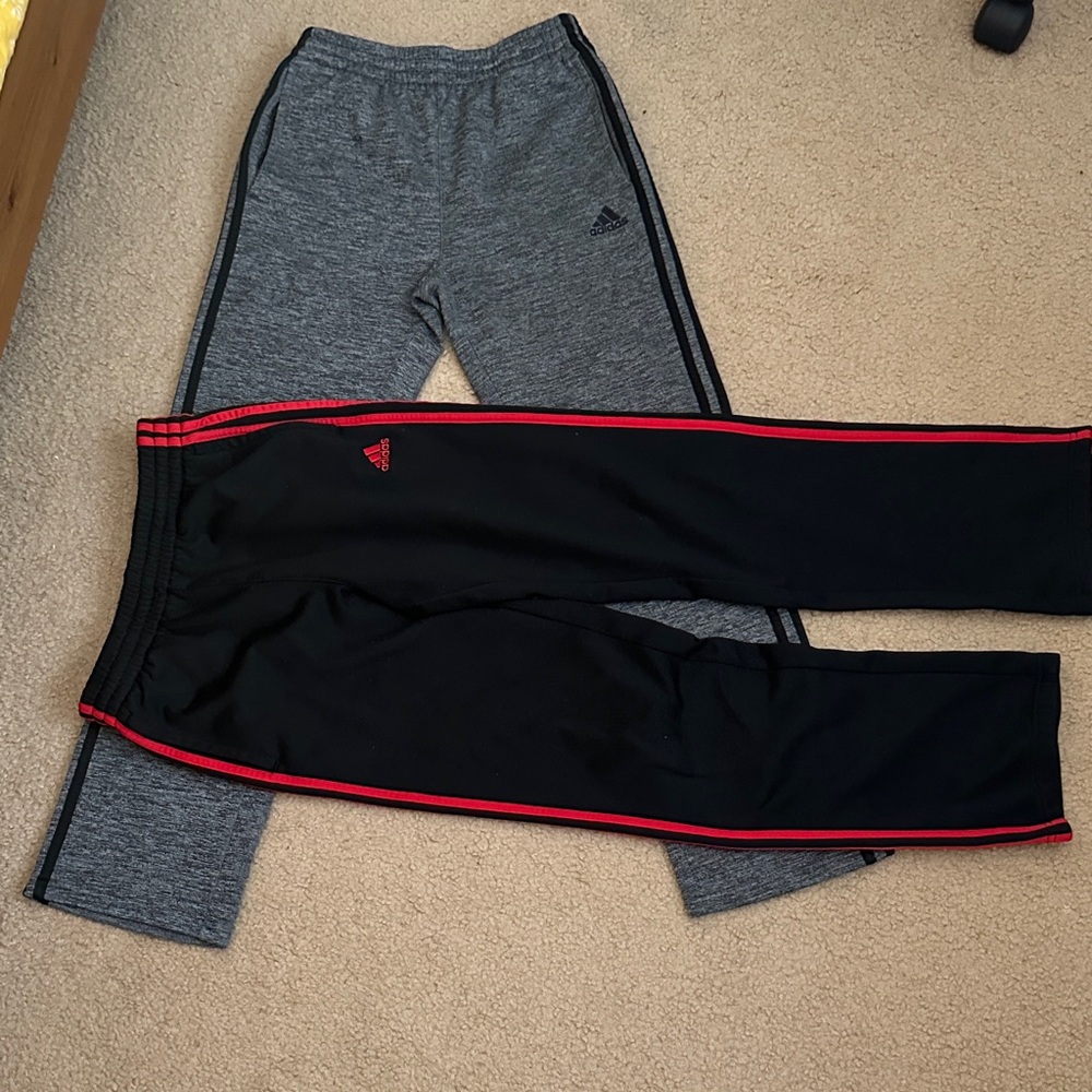 Adidas Kids' Black and Gray Joggers with Red Accents